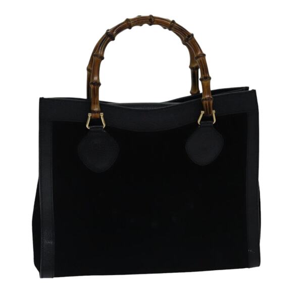 GUCCI Bamboo Hand Bag Suede Leather Black Gold 002 1186 002 1186 - Picture 1 of 16